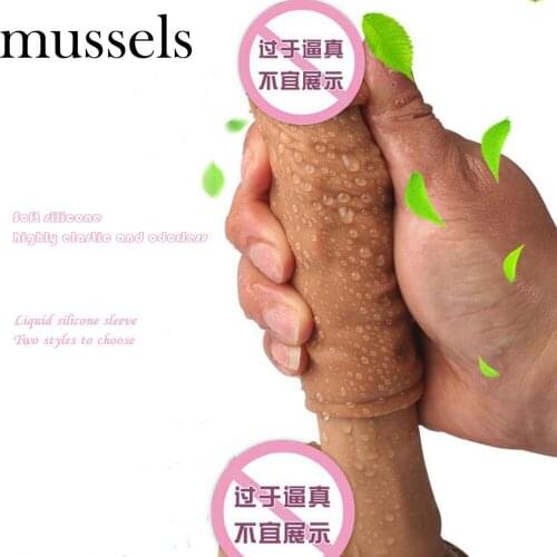 Mussels Single-Port Liquid Silicone Penis Sleeve Extender Reusable Penis Enlargement Dildo Enhancer Sex Toys For Men