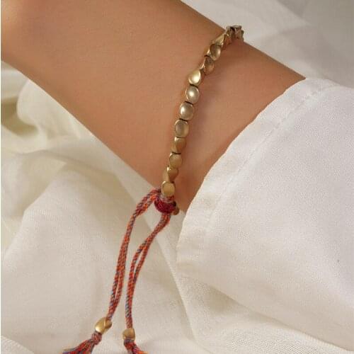 Special Shaped Copper Bead Bracelet Creative Hand Woven Cotton Thread Tassel Bracelet Womens Fashion Copper Bead Bracelet