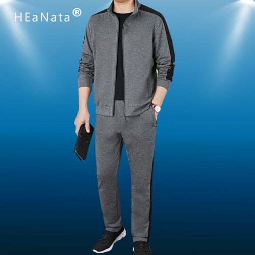 2 Pieces Cotton Sets Tracksuit Men New Brand Sport Autumn Winter Pants Male Stripe Patchwork Sportswear Running Gym Comfortable