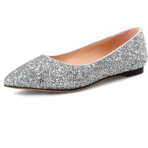 Pregnant women wedding shoes 2018 new leisure shallow sequins pointed mouth size code 33 single shoes 18328-43