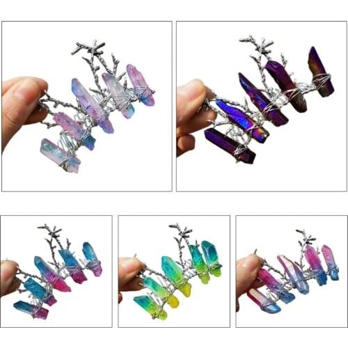 Wedding Bridal Rainbow Raw Crystal Hair Comb Vintage Branches Antlers Tiara Hairpin Clip Holiday Jewelry Hair Accessory