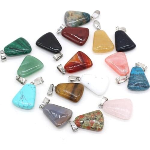 Trapezoid Natural Stone Pink Quartz Crystal Turquoises Tiger Eye Opal Charms Pendant for DIY Jewelry Making Necklace Accessories