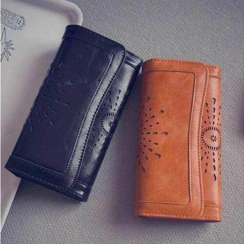 Vintage Women Wallet Female Long Wallet PU Leather Purse Hollow Flower Handbag For Women Coin Purse Card Holders Clutch