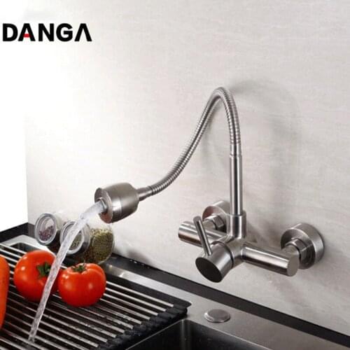 Pull Down Kitchen Faucet 3 In 1 Kitchen Spigots In-wall Faucet Brushed Bath Mixer Sink Tap 304 Stainless Steel Water Tap