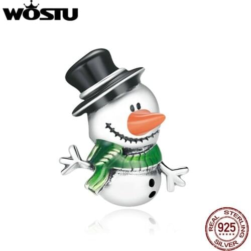 WOSTU 925 Sterling Silver Snowman Charm of Winter Beads Fit Original Bracelet Necklace Pendant Christmas Gift Jewelry CQC1665