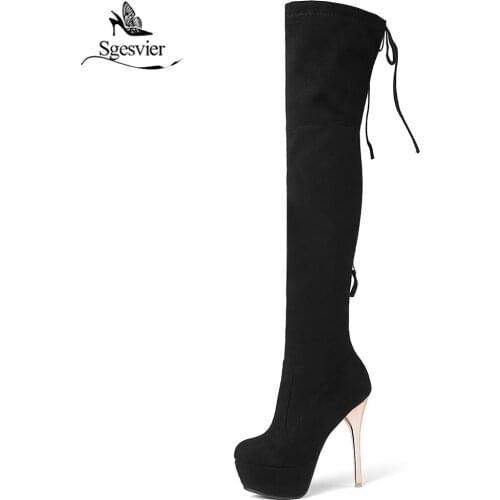 Sgesvier 2019 Women Over The Knee High Boots Sexy Platform All Match Thin High Heel Winter Shoes Round Toe Women Boots OX544
