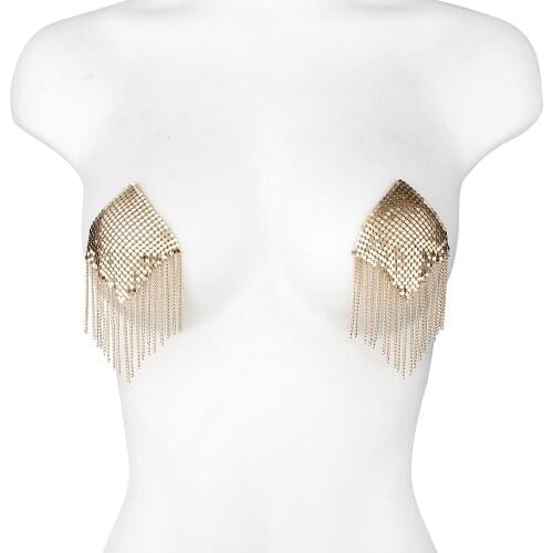 1 Pair Sexy Metal Nipple Stickers Women Chain Edge Tassel Breast Bra Nipple Cover Self Adhesive Heart Shape Bra Nipple Pasties