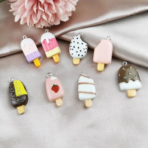 MuhNa 10pcs Popsicle Ice-cream Resin Charms Simulated Food Pendant For Jewelry Making Diy Earring Keychain Floating Charm