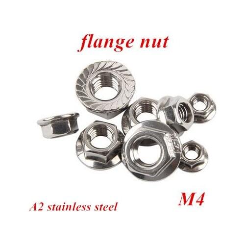 100pcs/lot M4 DIN6923 Hex Flange Nut Metal Lock Nuts SUS304
