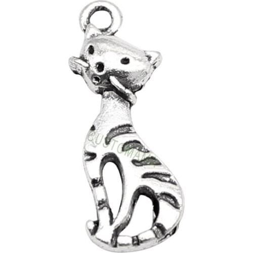 120pcs-Antique Tibetan Silver Cat Charms Pendant 25x9mm