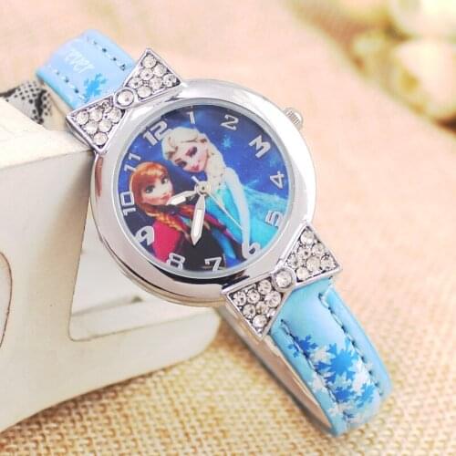 Disney Bow Dial Frozen Elsa Anna Princess Childrens Little Girl Cartoon Watch doll accessories Quartz watches Rhinestone