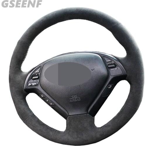 Car Steering Wheel Cover For Infiniti G G25 G35 G37 EX EX35 EX37 Q Q40 Q60 QX50 (US) Black Hand-stitched Comfortable Suede