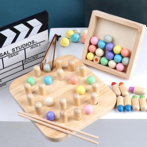 2 in 1 Wooden Memory Match Stick Chess Clipping Bead Game Development Kids Toy