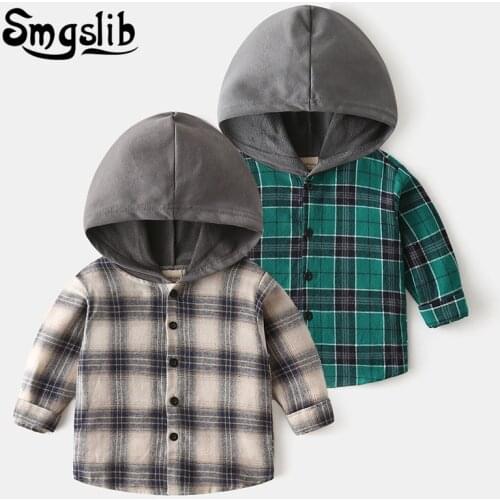 Childrens Clothe Blouses 2021 Spring Autumn Baby Boys And Girls Hooded Plaid Shirts Kids 2-7 years Cotton Blouse school clothes