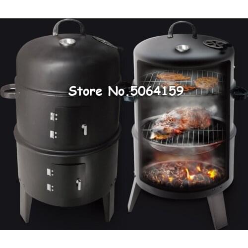 DIY Smoker BBQ Grill Round Charcoal Stove Outdoor Bacon Portable Barbecue Grills 40x84cm