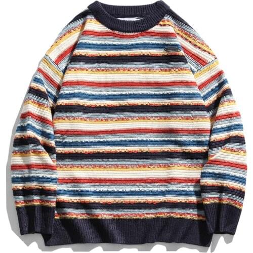 Harajuku Jumper Sweater Oversize Hip Hop Streetwear Rainbow Stripes Knitted Sweater Men Women Casual Loose Pullover Tops Outwear