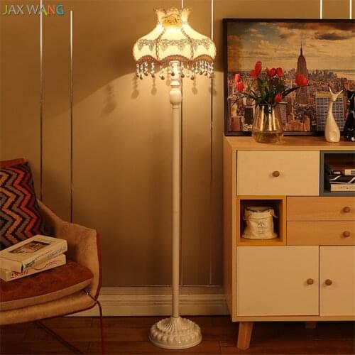 European Luxury Pastoral Standing Floor Lamps Living Room Bedroom Study Room Art Fabric Shade Lantern LED Lights Fixtures