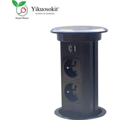 French Type-E Socket 5V 2.1A 2 USB Charging Port Wireless Fast Charger Kitchen Motorized Smart Pop Up Socket Conference Table