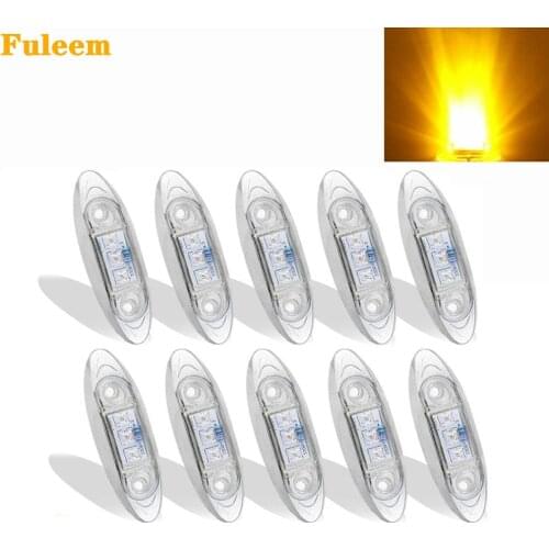 Fuleem 10PCS 2.5 Inch Mini Oval Clear Lens Amber Truck Trailer Side Marker Clearance Light Oval Chrome 3 LED 12V 24V Waterproof