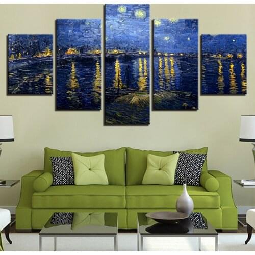 HD Print Framework Canvas Paintings 5 Panel Van Gogh The Night Of The Stars Wall Art Poster For Living Room Modular Picture