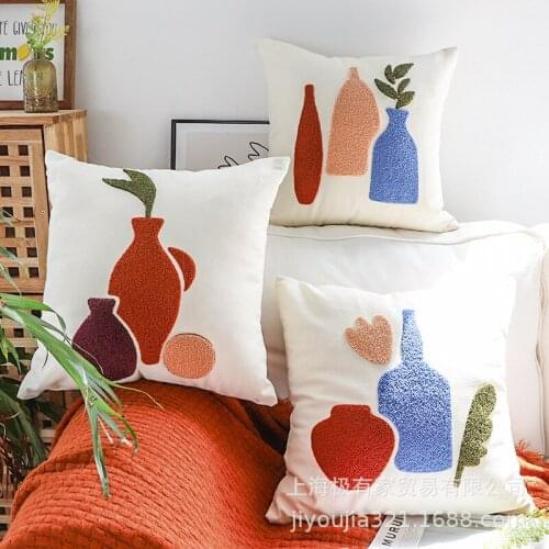 Nordic morandi cotton throw pillowcase contrast color towel embroidered cushion cover decorative lumbar pillow covers