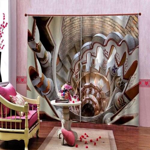 Customized European house Stair vortex window curtain For Living room bedroom photo Blackout Window Drapes 2 Panels With Hooks