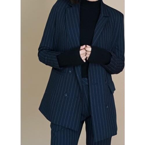 2 piece sets womens outfits autumn and winter casual fashion slim office ladies business professional OL striped suit