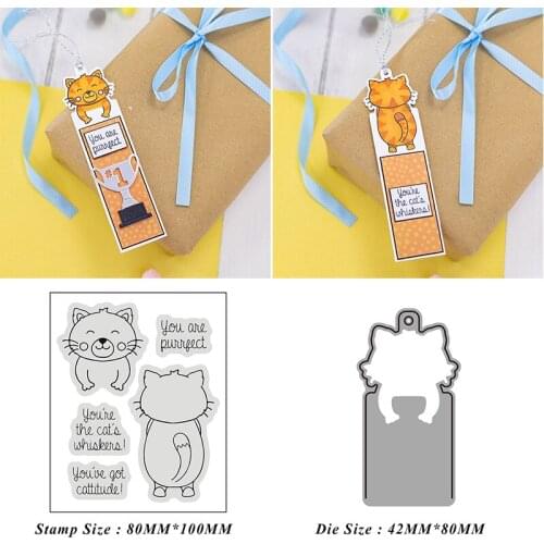 Kitten Cat Front and Back Tag Metal Cutting Dies Scrapbook Paper Craft Knife Mould Stencils Making Die Cuts