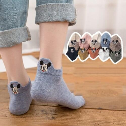 Disney Cute Socks Mickey Minnie Happy Socks Autumn Short Socks For Girls Cotton Socks Cartoon Animal Korea Women Sports Socks