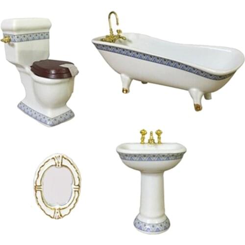 4pieces Dollhouse Miniature Porcelain Bathroom Furniture Set Decor