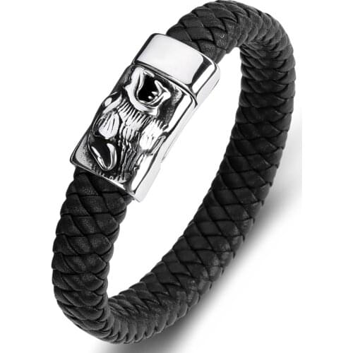 Multicolor Trendy Braided Leather Bracelet Men Rock Hip Hop Handmade Jewelry Stainless Steel Magnet Buckle Weave Bangles P093