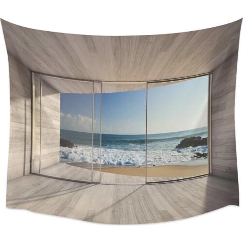 Sea Waves Windows Wall Tapestry Cover Beach Towel Picnic Yoga Mat Home Decoration