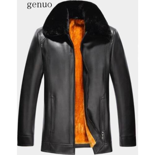 Men Winter Leather Jacket Manufacturers Direct Sales Mid-aged Pu Warm Fleece Lapel Plus Plush Leather Warmth PU Leather Jacket