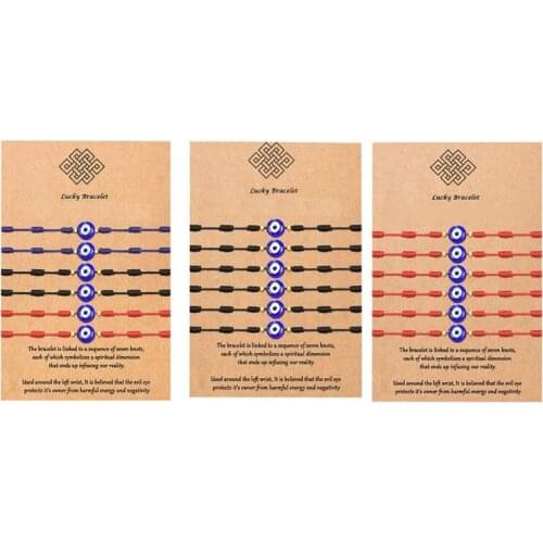 6Pcs Kabbalah Bracelet 7 Knots of Red Thread Unisex Adjustable Eye Protection Good Luck Bracelet Kit With Wish Card