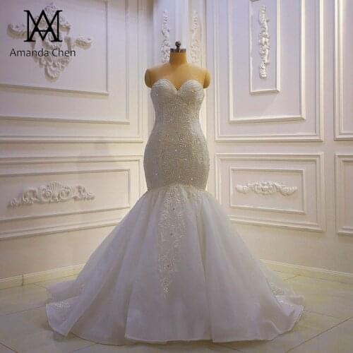 Robe Lace Appliqued Beading Mermaid Off White Strapless Wedding Dress