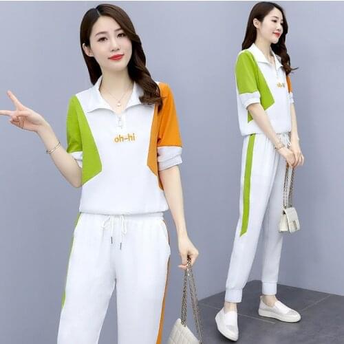 2021 Summer New Womens Suit Large size fashion casual suit age-reducing sports short sleeve t-shirts and pants two-piece sets