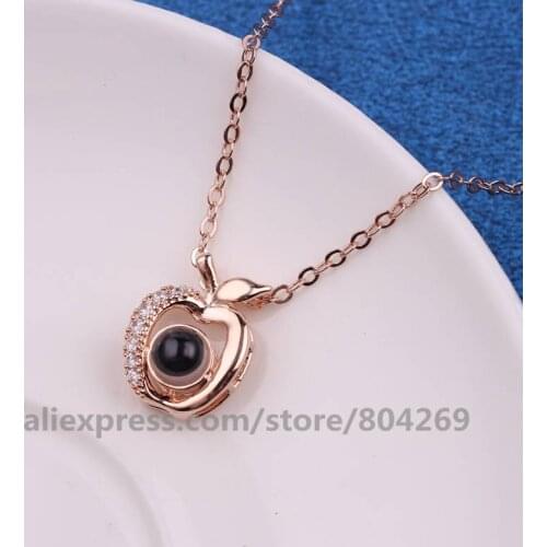 Wholesale New Rose Gold Love 100 Language New Arrive Apple Projection I Love You Charm Pendant Necklace Crystal Necklace
