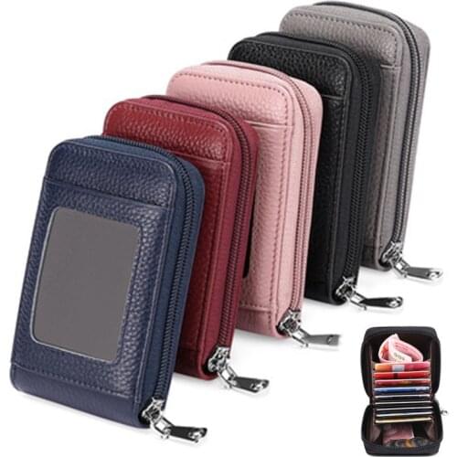 First Layer Cowhide Organ Card Case RFID Anti-Theft Lady Card Holder Men Card Case Multifunctional Zipper Small Wallet Coin Bag