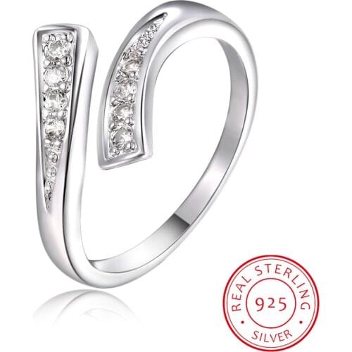 Authentic 925 Sterling Silver Line Twinkling CZ Cocktail Opening Sizable For Women Silver 925 Ring Jewelry Gift DA771