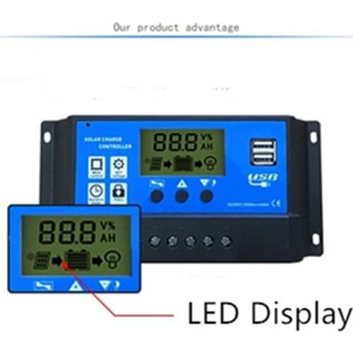 High quality PWM 10/20/30/40/50A Dual USB Solar Panel Battery Regulator Charge Controller 12/24V LCD Display