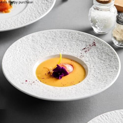 Creative Modern White Round Western Food Dinner Plate Household Cutlery Set Steak Salad Ceramic Plate Kitchen Utensils Porcelain