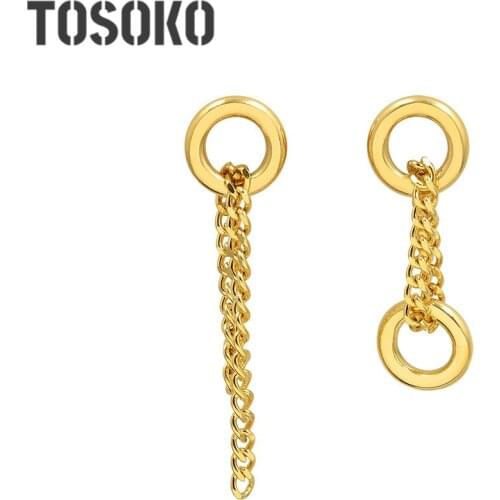 TOSOKO Stainless Steel Jewelry Double Chain Splicing Ear Chain Womens Fashion Earrings BSF459