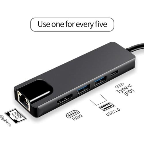 Hub usb tipo c 5 em 1, hub hdmi 4k usb c para gigabit ethernet rj45 lan adaptador para mac book pro thunderbolt 3 USB-C, carrega
