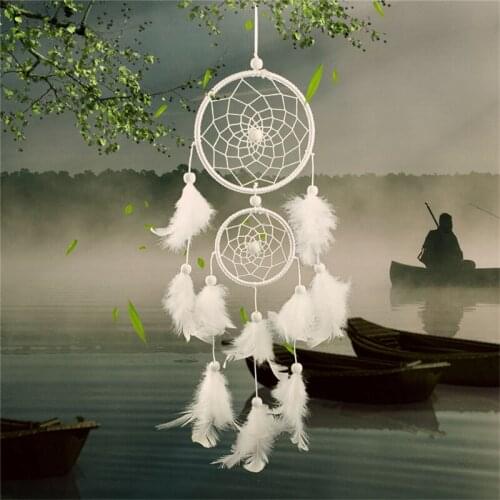 Wind Chimes & Hanging Decorations White Dream Catcher Two Rings With Feather Pendant Pure Handicrafts Home Decorat