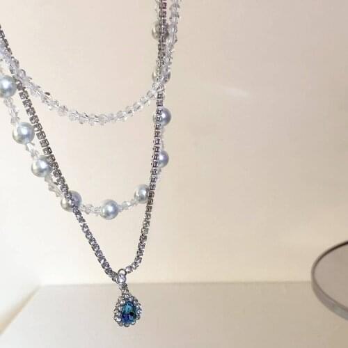 Vintage Crystal Pendant Imitation Pearl Necklace for Women Metal Y2K Necklaces Aesthetic Jewellery Christmas Party Halloween