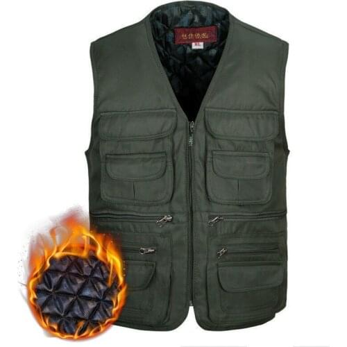 10 Multi Pockets Winter Warm Thick Vest Men Loose Oversized Sleeveless Jacket Male Photography Casual Waistcoat Vest Big Size