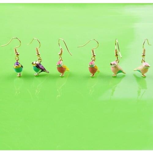 Gold metal enamel lacquer 3D magpie bird earrings drop dangle earrings earing jewelry girl women boutique bijoux decoration