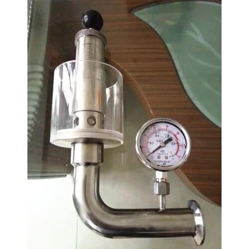 1.5" Tri Clamp 0.2-2.2 Bar Adjustable Pressure Relief Safety Valve Sanitary 304 Stainless Steel Beer Brew + Pressure Gauge