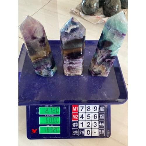 3pcs A large natural colored fluorite crystal point natural crystal wand 2700-2750g