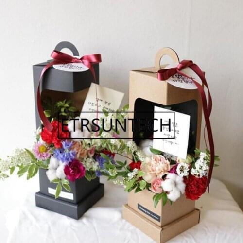 30pcs Flowers Packaging Gift Boxes Floral Gift Bag Lighthouse Design Folding Floral Packing Box Black/Brown